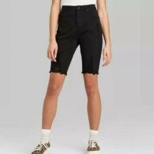 NWT Wild Fable High-Rise Distressed Jean Shorts Womens 00 Black Long Knee Length